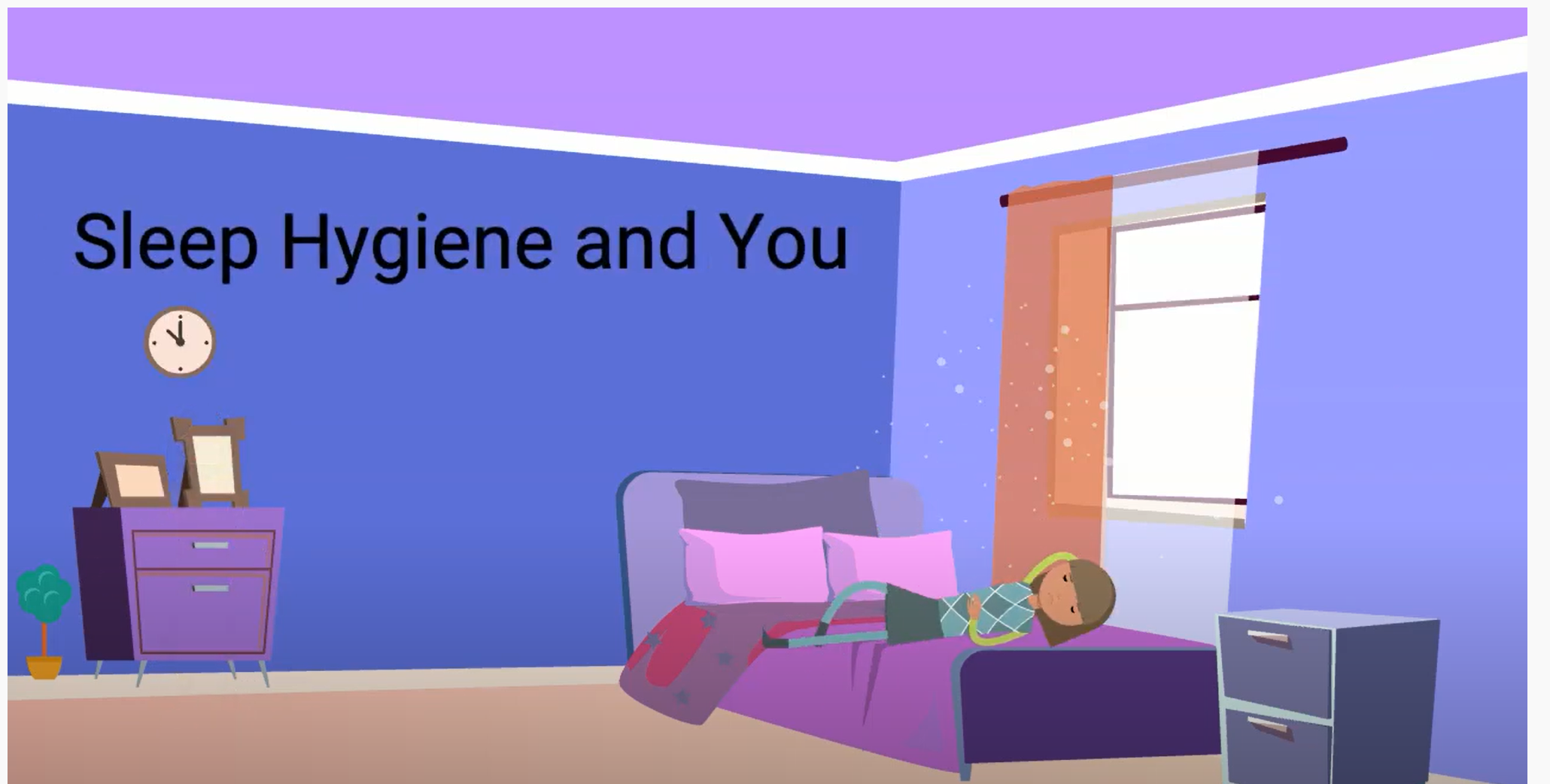 Girl lying on her bed with the words "sleep hygiene and you" in the background