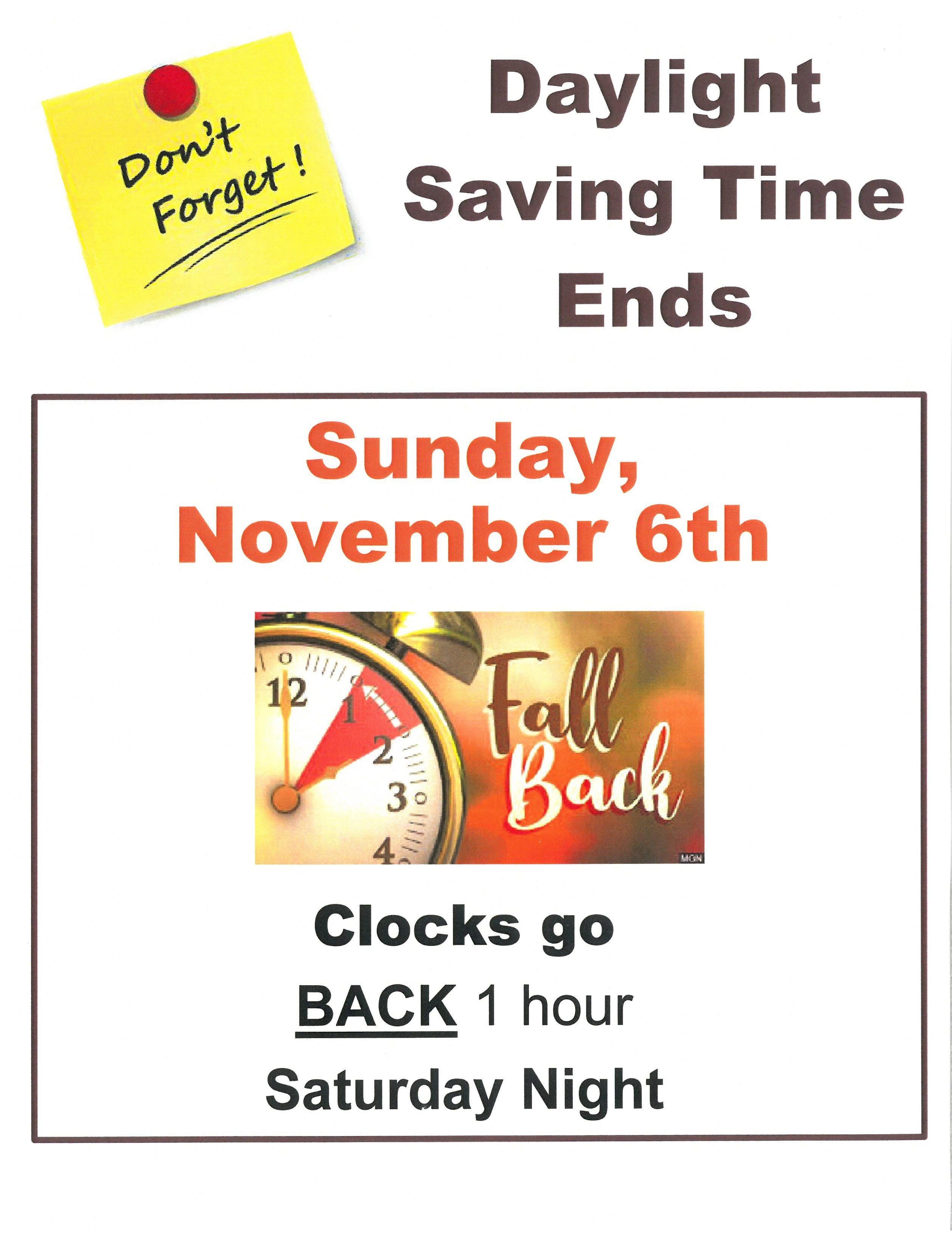 Image of Daylight Saving Time Notice for Fall 2022