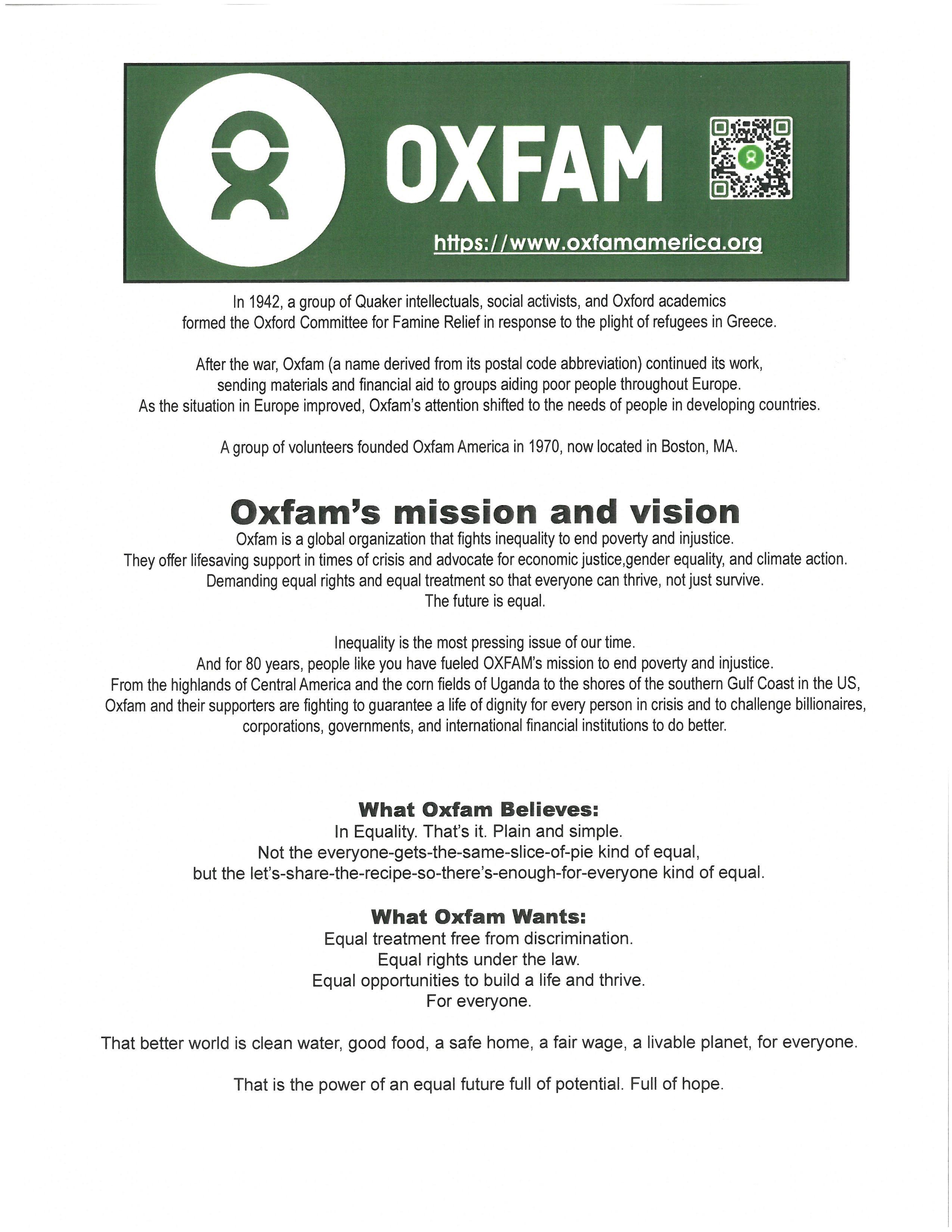 Miss a Meal Beneficiary for SPring 2023 OXFAM America