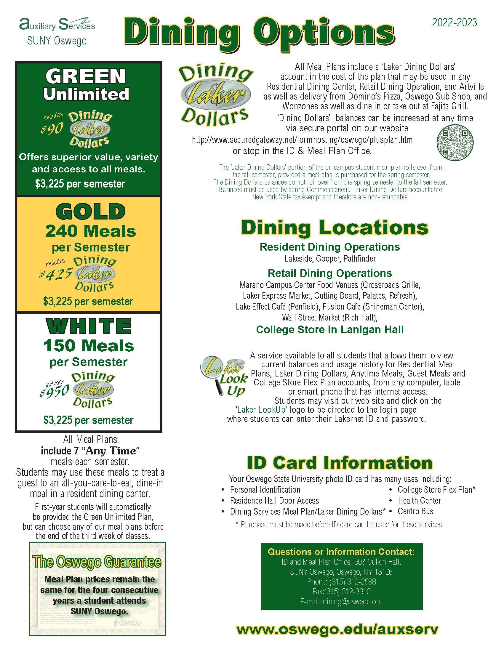 Residential Meal Plans for 2022 and 2023