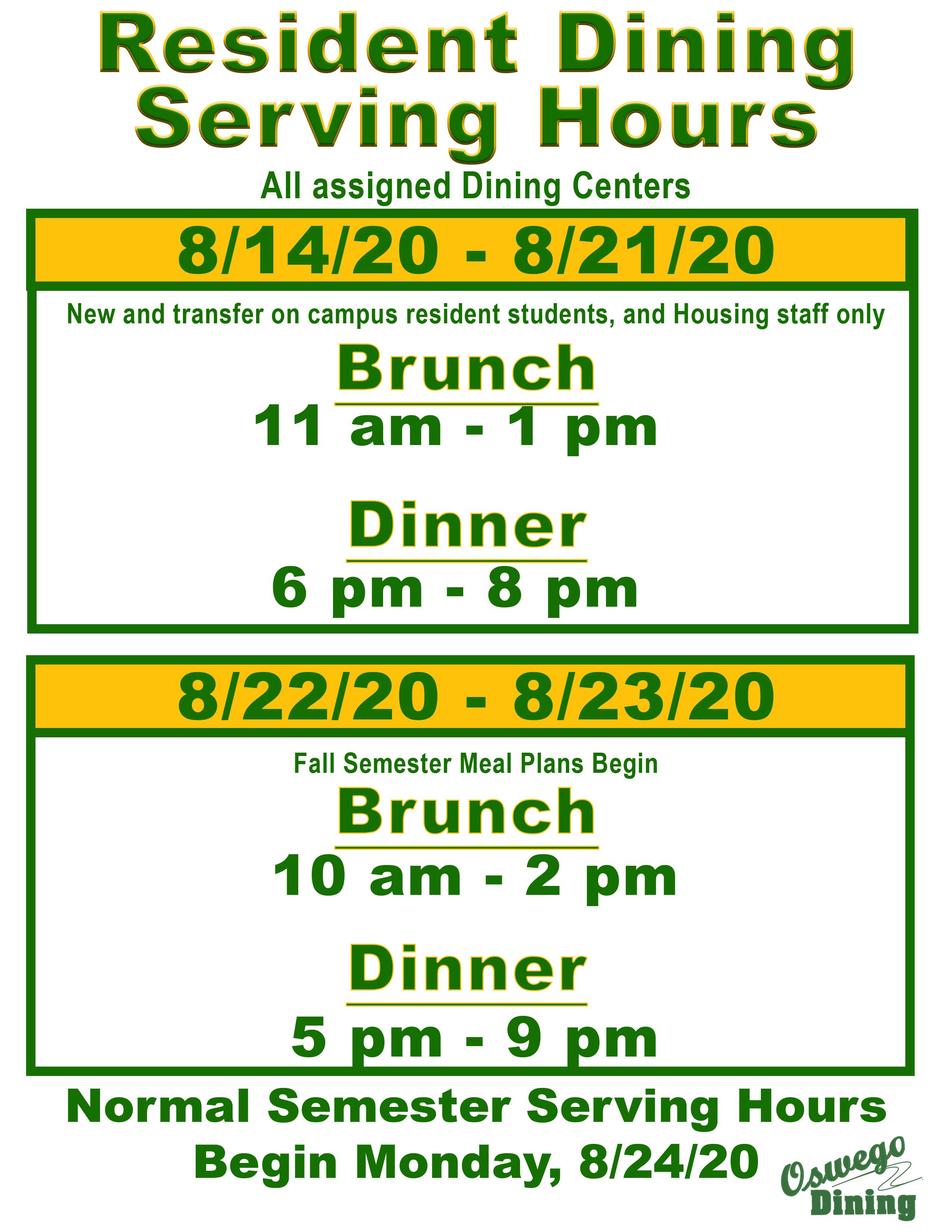 PreSemester Serving Hours for Resident Dining Auxiliary Services