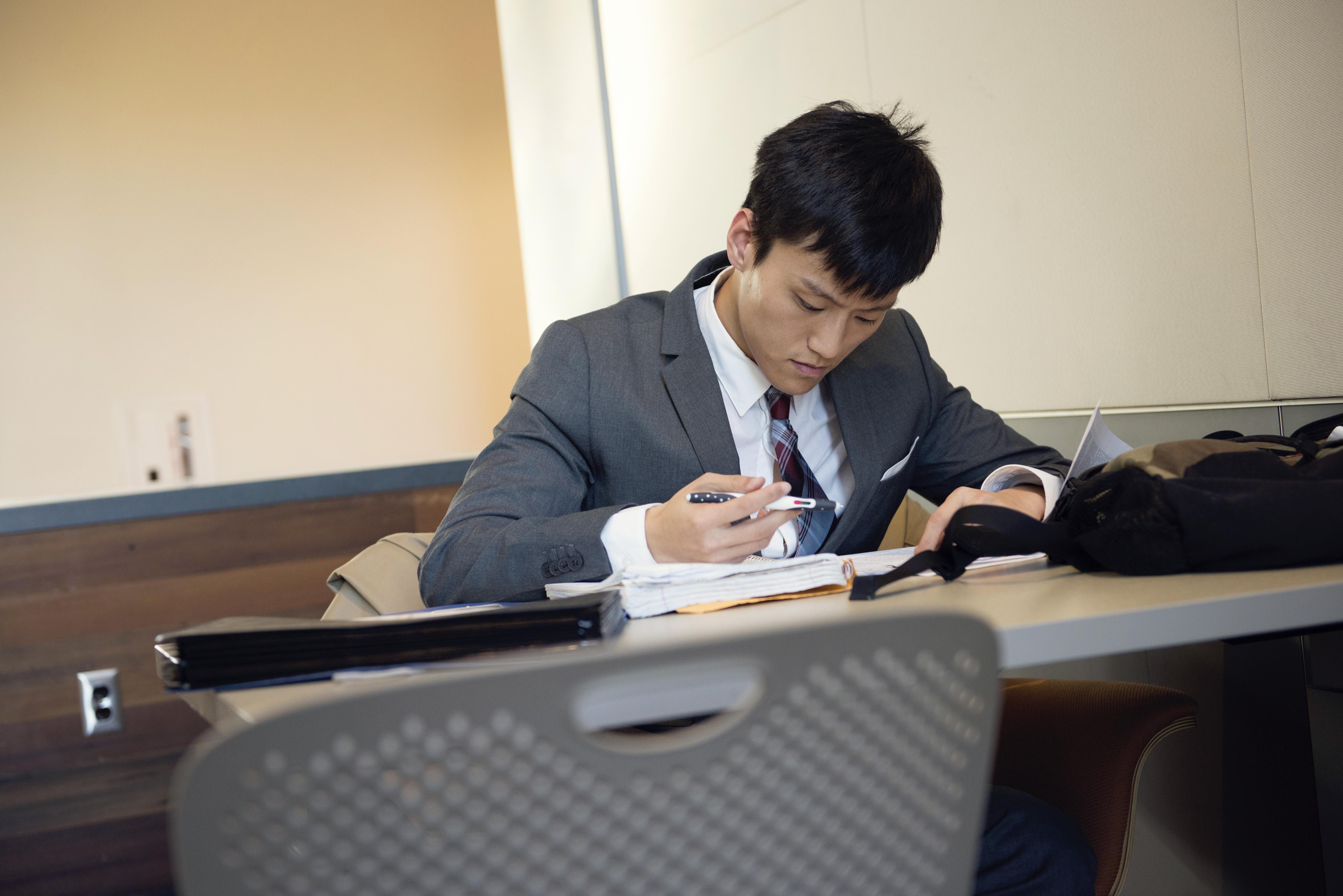 Student working on career paperwork