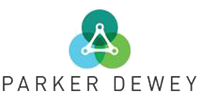 Parker Dewy logo green circle, blue circle, and dark blue circles in a triangle