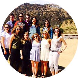 Students in front of the Hollywood sign