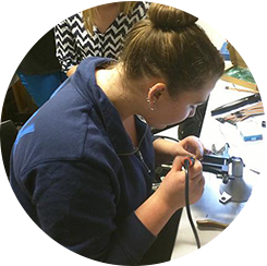 Female student working on app