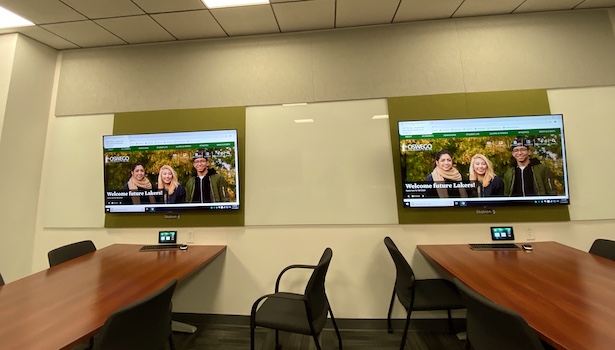 Photo of two of the student stations in the classroom. 