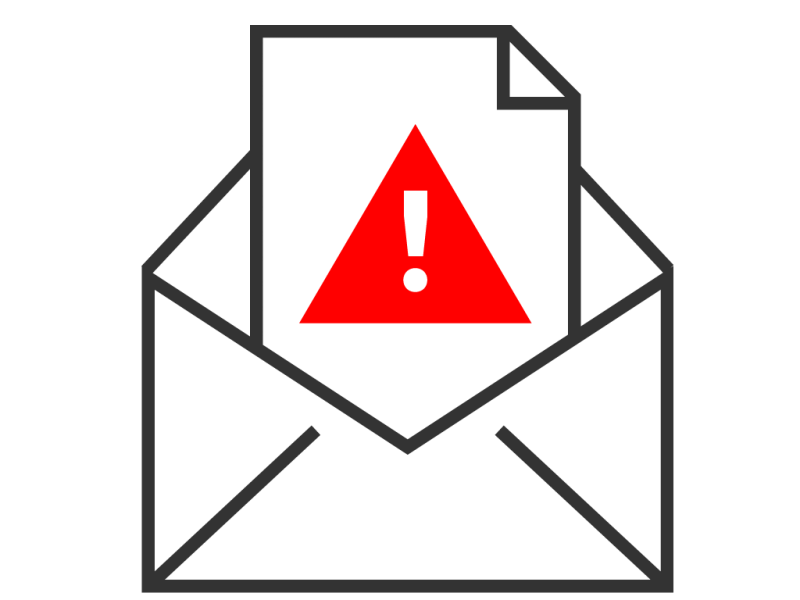 open envelope with a red warning on a piece of paper