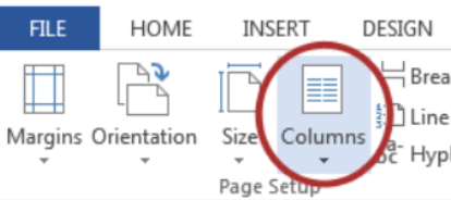 Location in MS Word menu to create columns