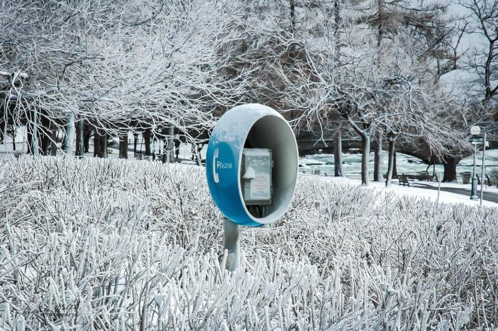 Payphone in the cold. 