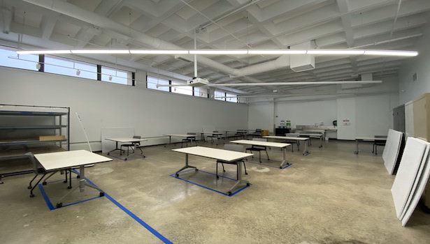 Photo of the classroom from the teacher perspective. Showing student chairs 