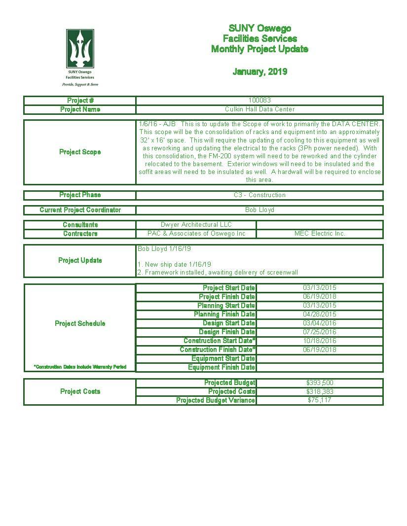 Culkin Hall Data Center Facilities Services