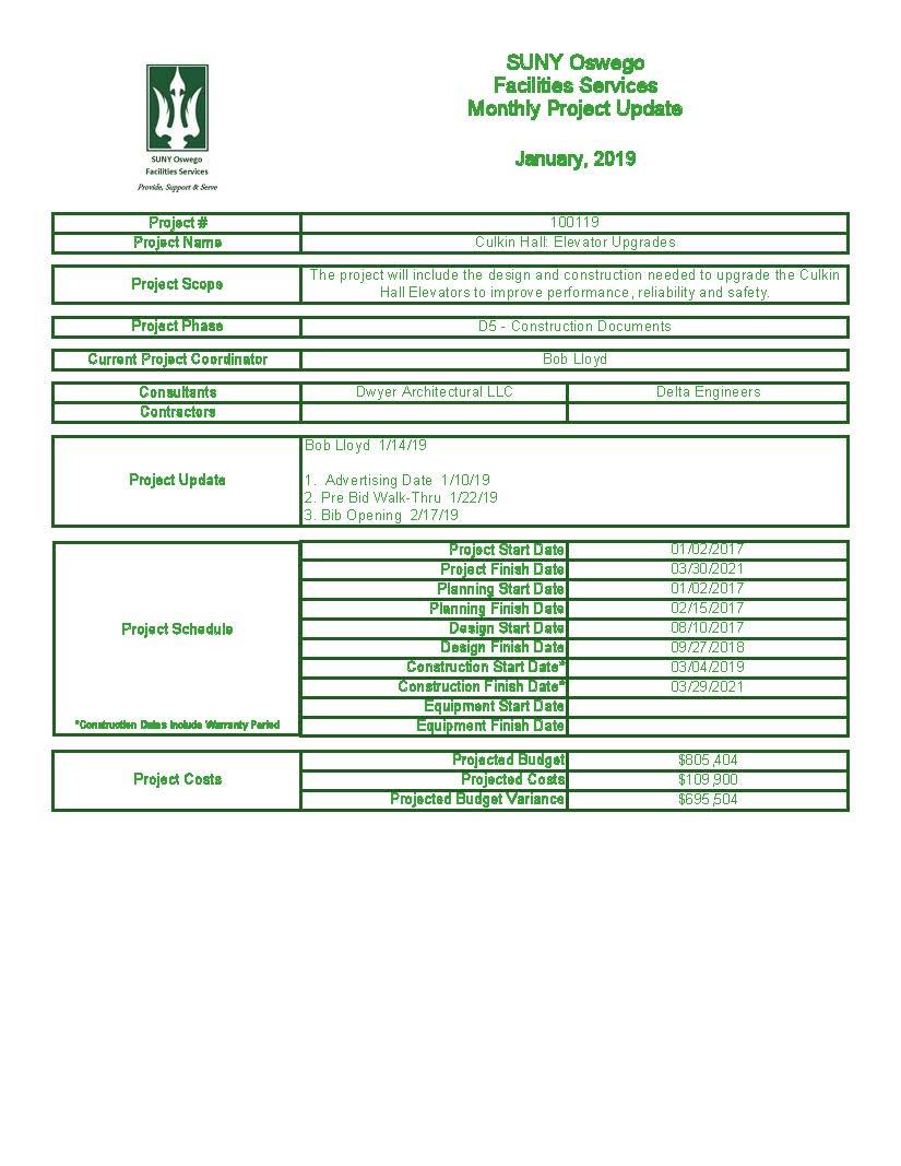 Culkin Hall Elevator Upgrades Facilities Services