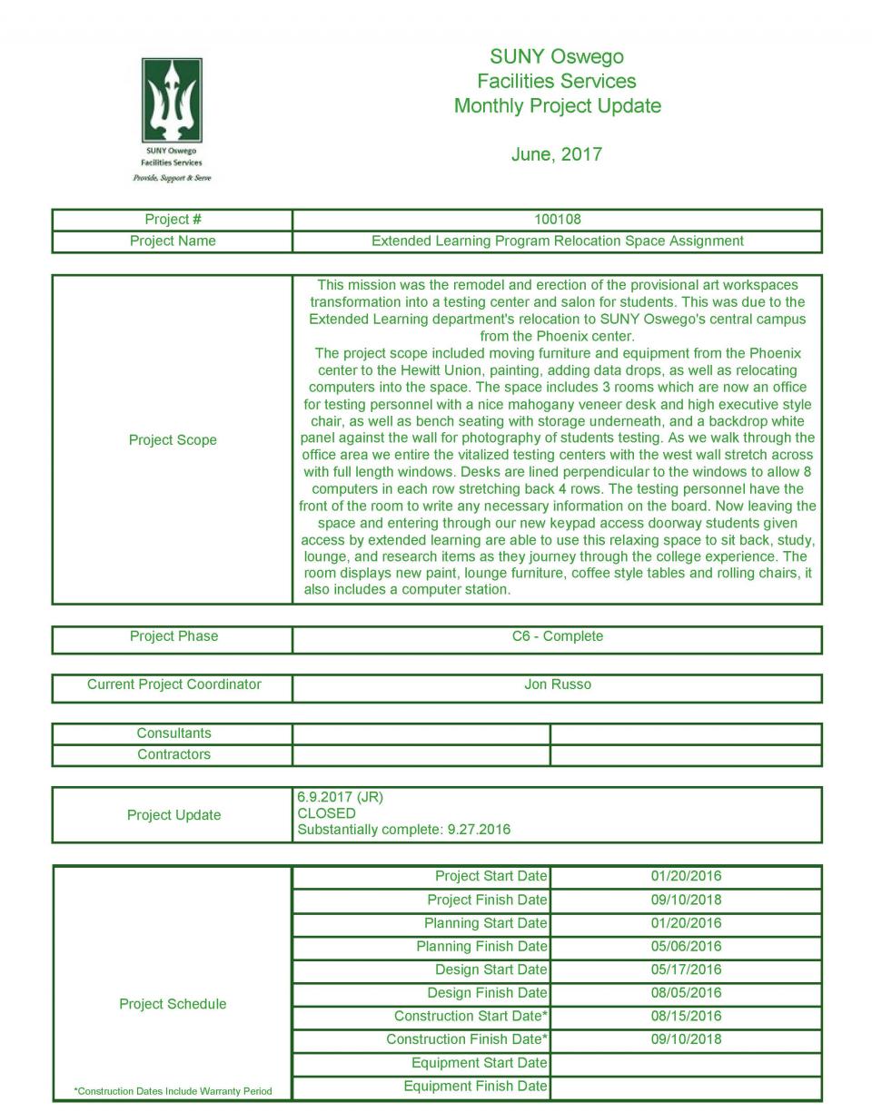 June 2017 Project 100108 - Extended Learning Relocation