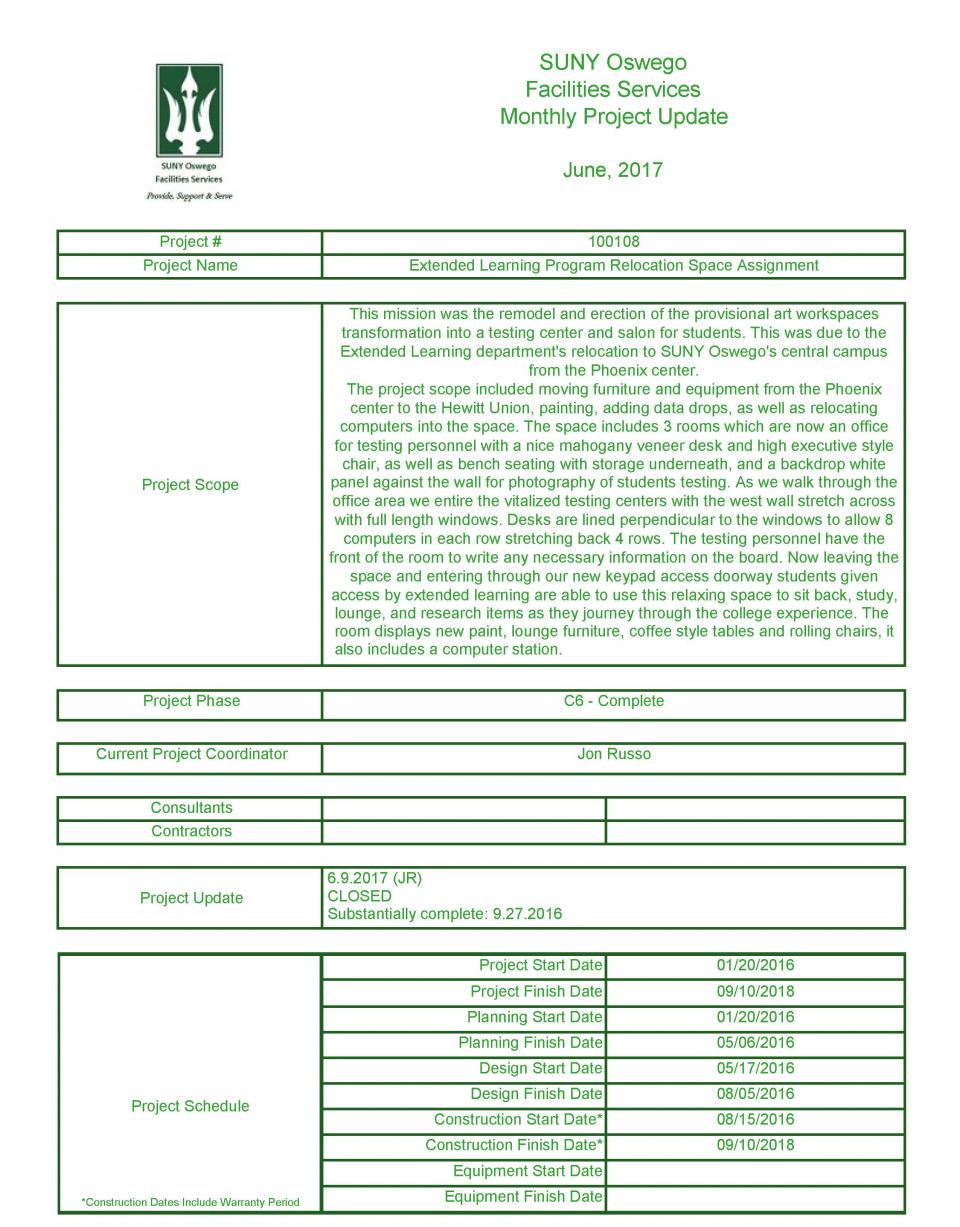 June 2017 Project 100108 - Extended Learning Relocation
