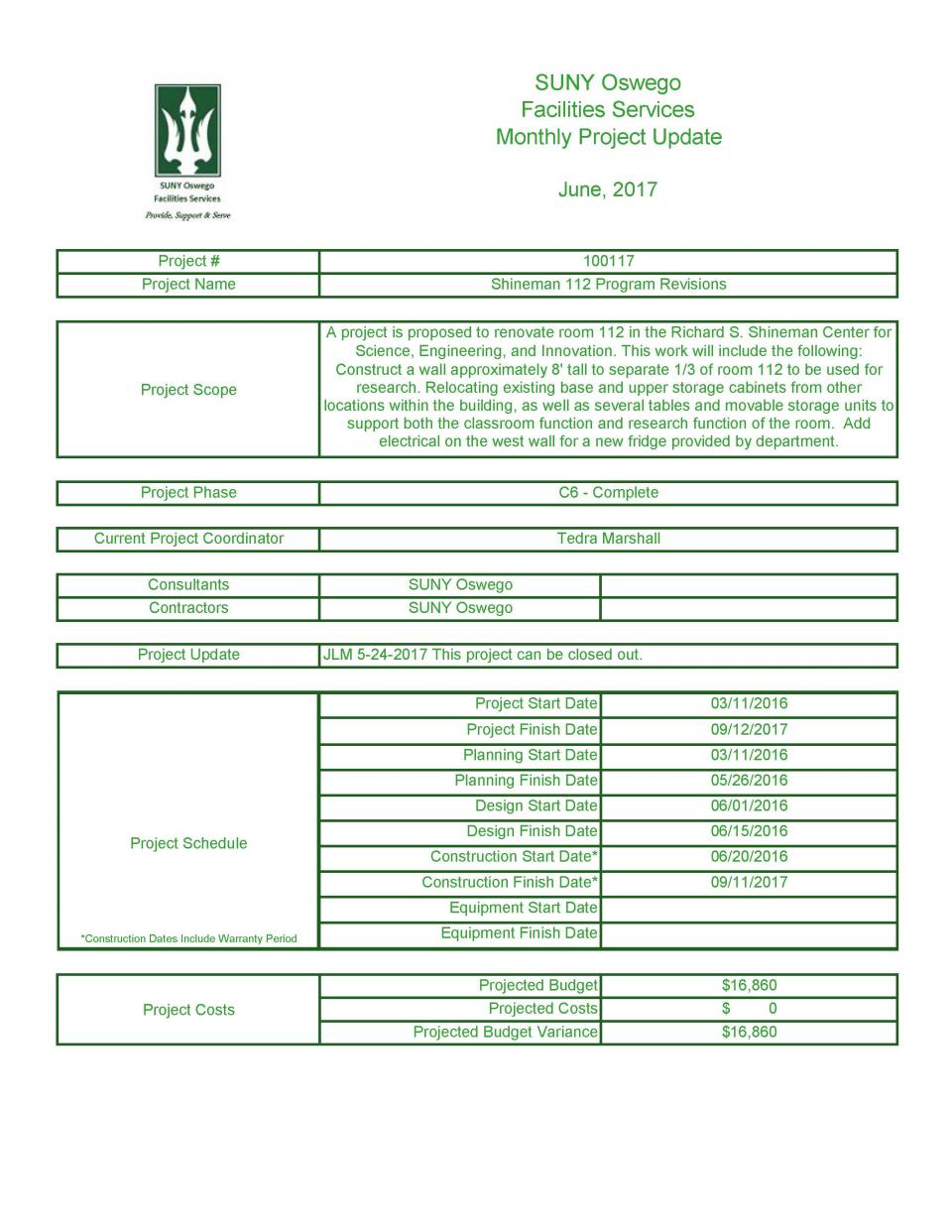 June 2017 project 100117 - Shineman 112 Program Revisions