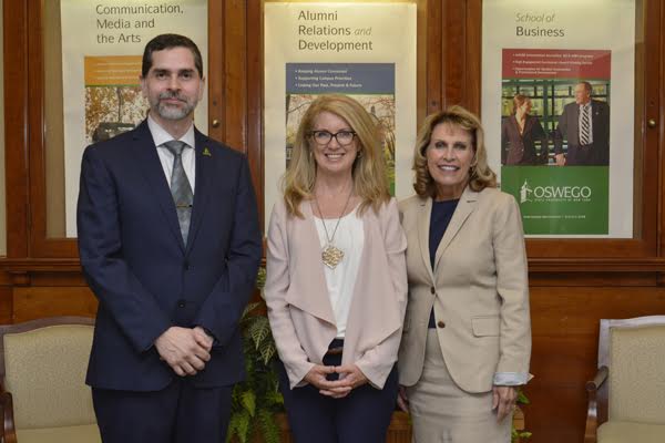 IGE Director Ulises Mejias, SUNY Assistant Vice-chancellor for Global Affairs Sally Crimmins Villela, and President Deborah Stanley during the Year of Brazil opening ceremony.