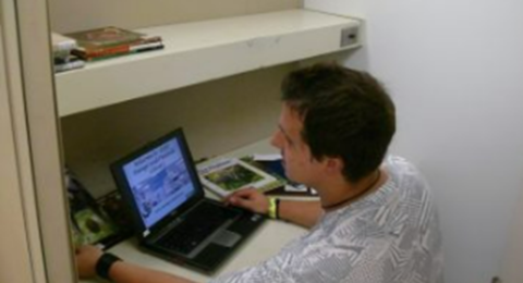 Student using study carrel