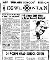 Front page of The Oswegonian student newspaper