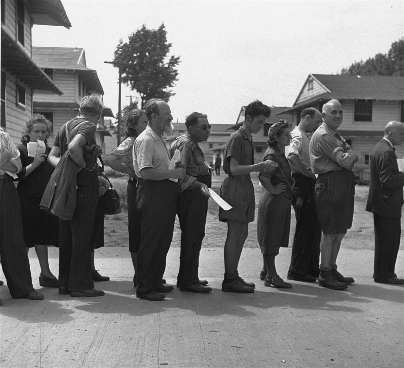 People standing in line. 