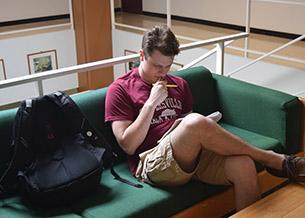 Student studying in the library.