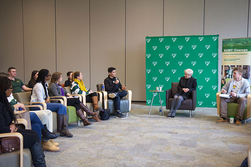 Students having discussion with Chancellor Nancy Zimpher