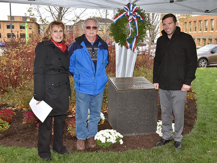 President Stanley, Oswego Town Supervisor Richard Kaulfuss, Oswego Mayor Billy Barlow at World War I plaque dedication
