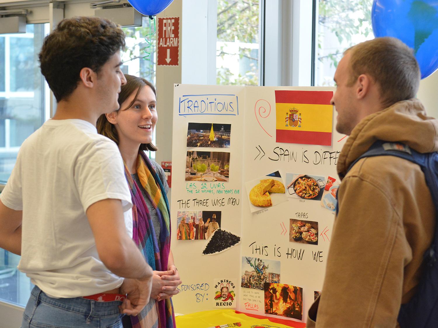 Students discuss international culture, cuisine, customs