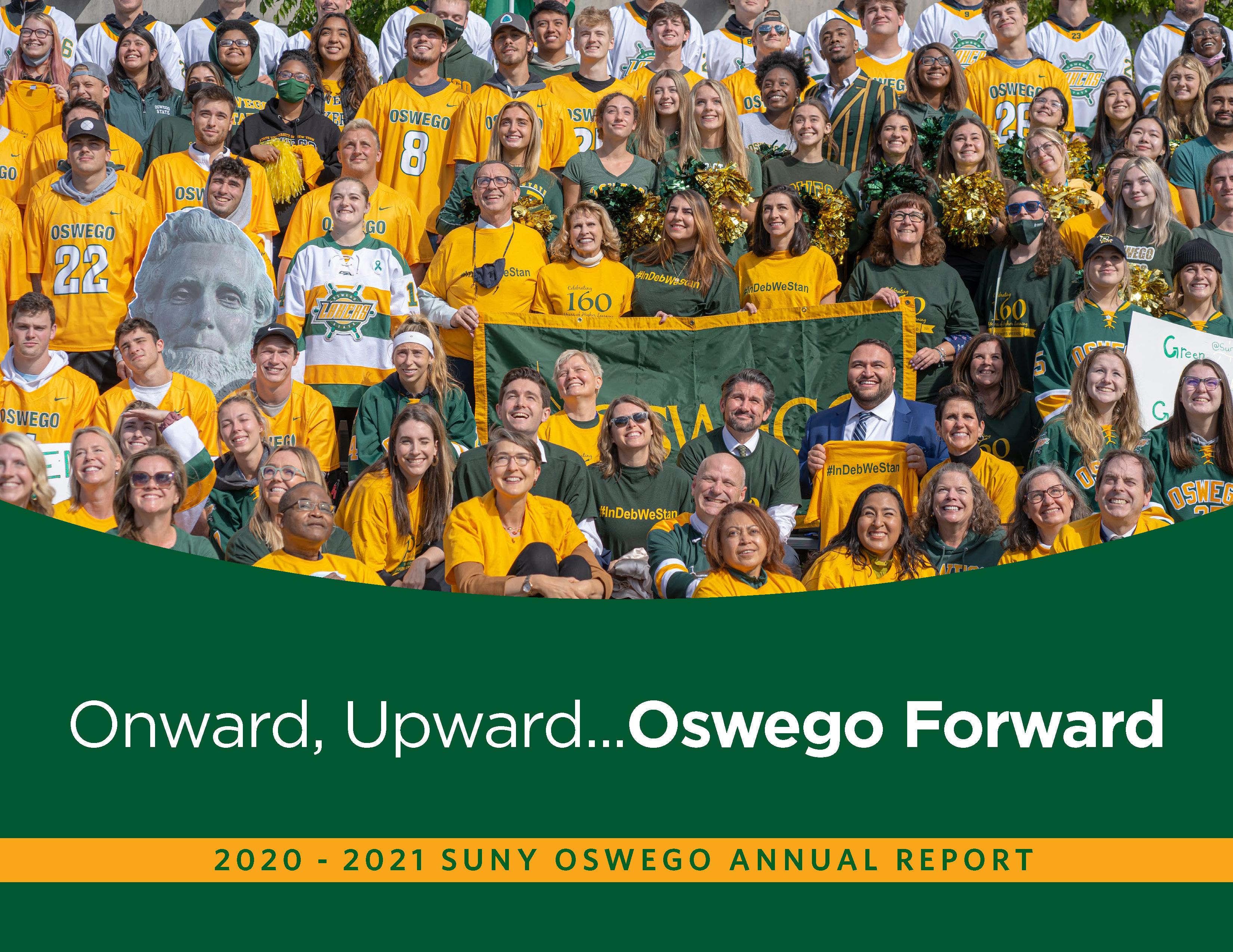 SUNY Oswego Annual Report Cover: Onward, Upward, Oswego Forward