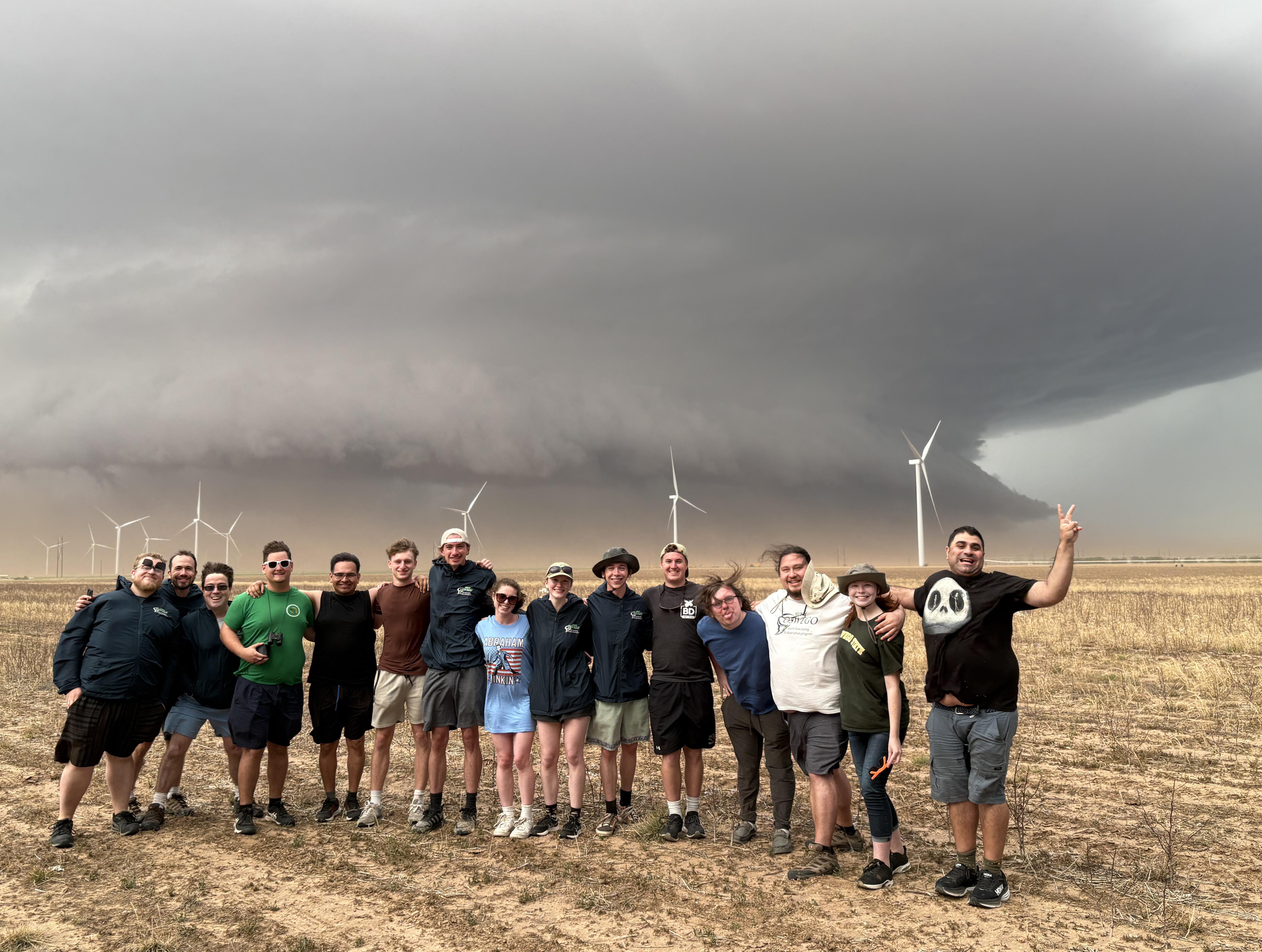 SUNY Oswego storm-chasing students pause (from a safe distance) with a supercell near Tahoka, Texas