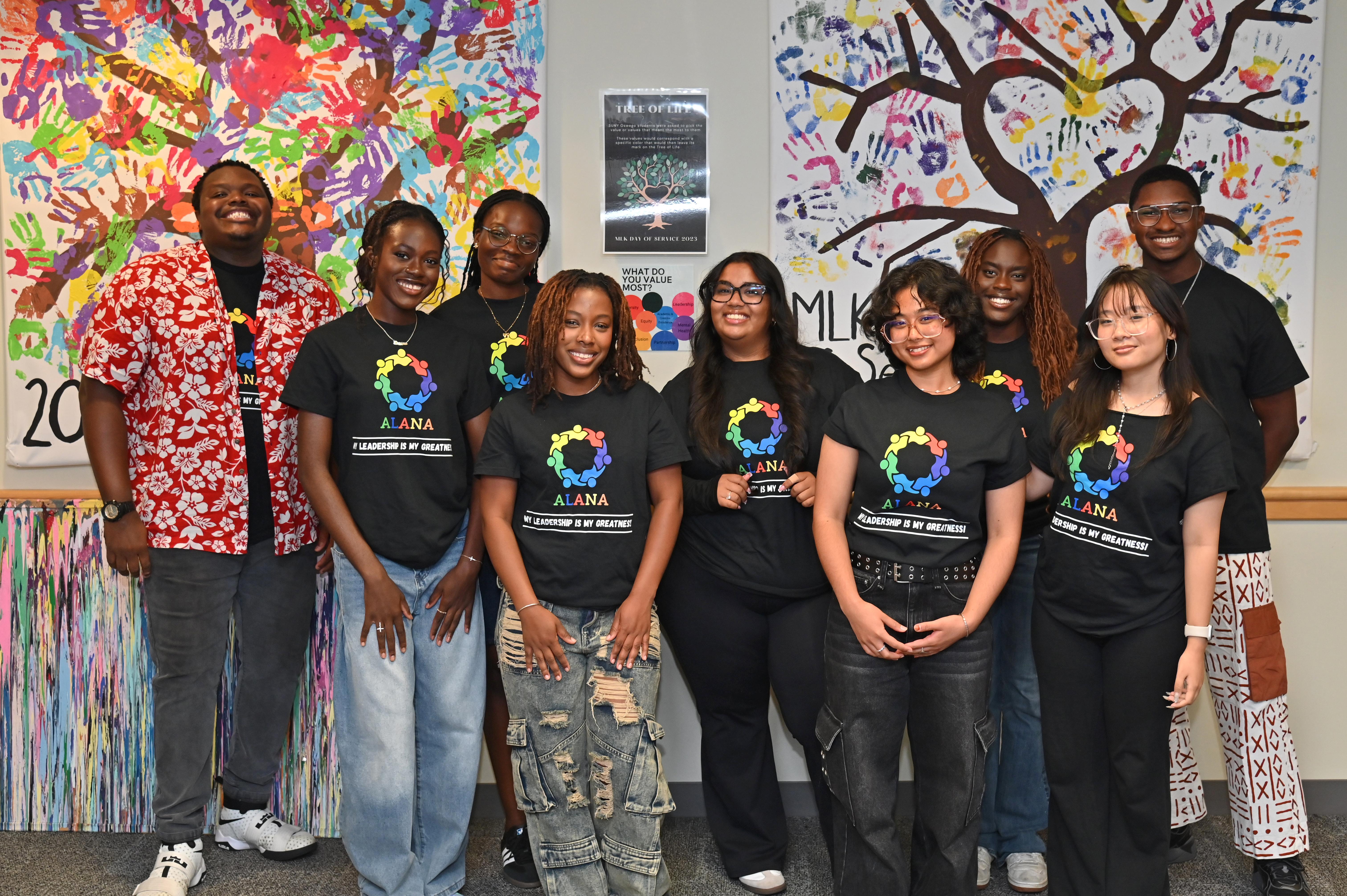 Dorren Allen-Carr (left), interim assistant director of Student Engagement and Leadership, with ALANA (African, Latino, Asian and Native American) Conference committee members in The Point.