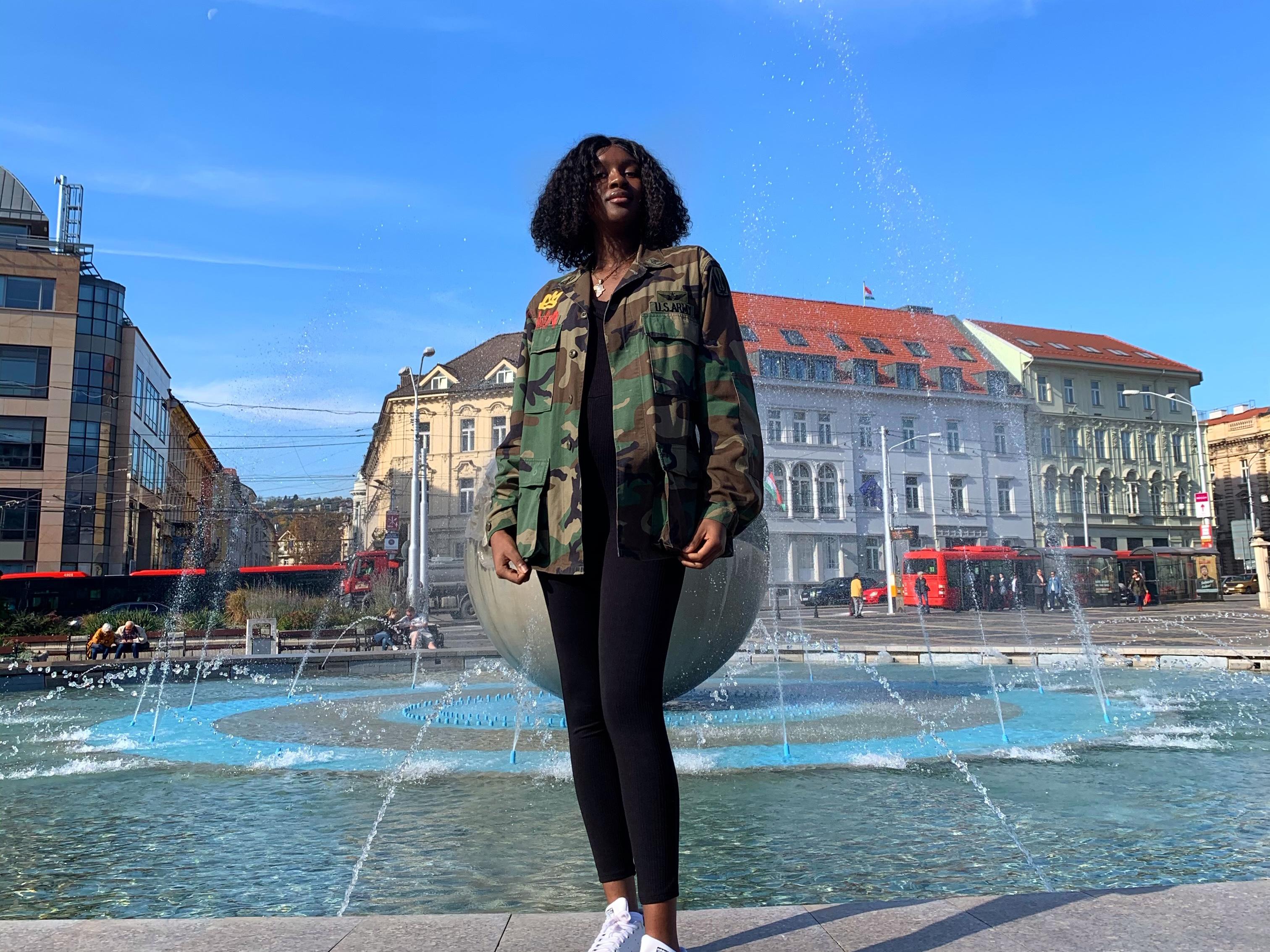 Awa Dembele, a double majoriin public justice and sociology and a Diversity Study Abroad Mentor, shown during her time studying in the Czech Republic