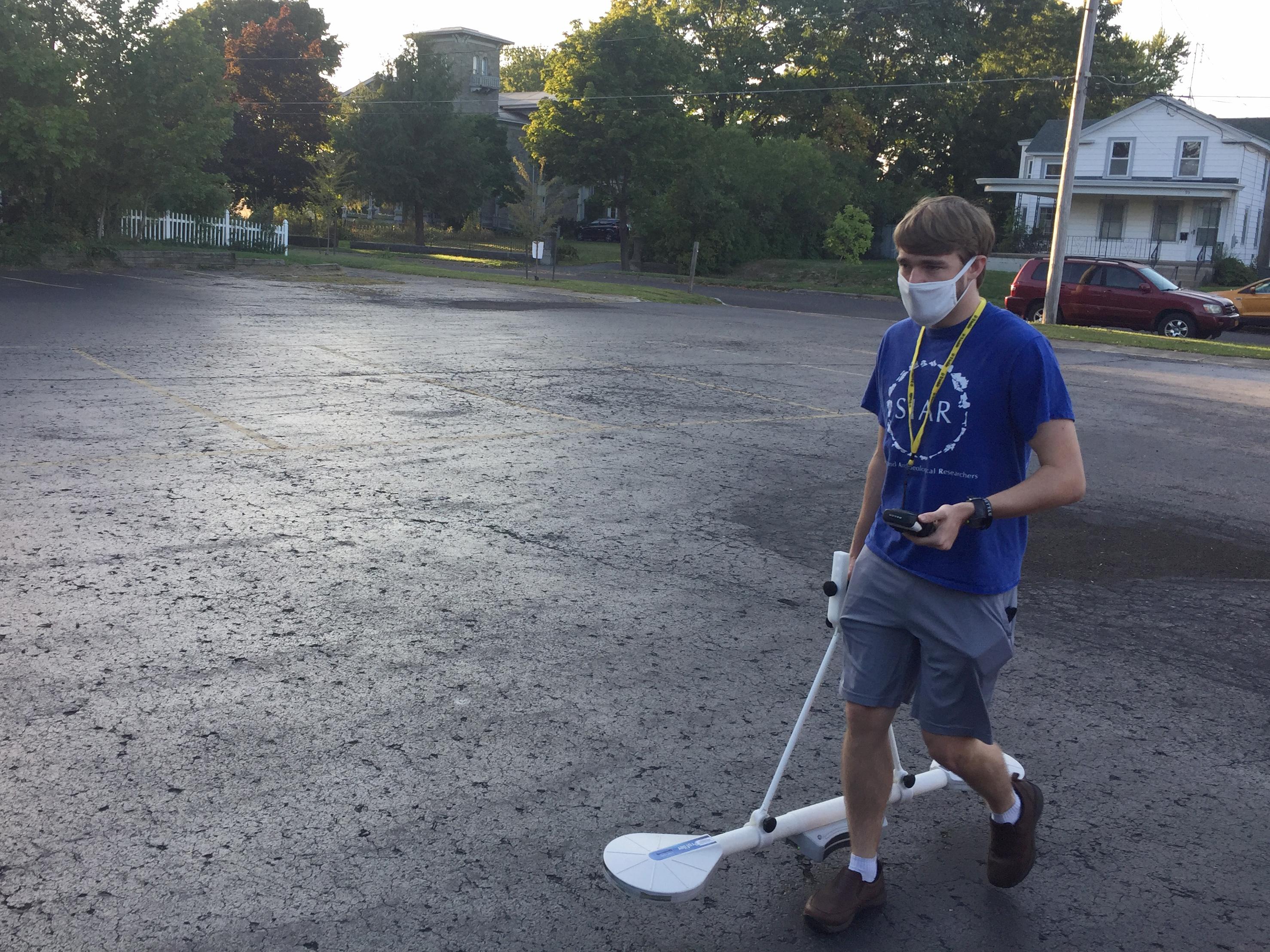 Max Cameron, a senior anthropology major, uses a large electromagnetic device called the EMP 400 in hunting for -- and apparently finding -- Oswego's 18th-century Fort George