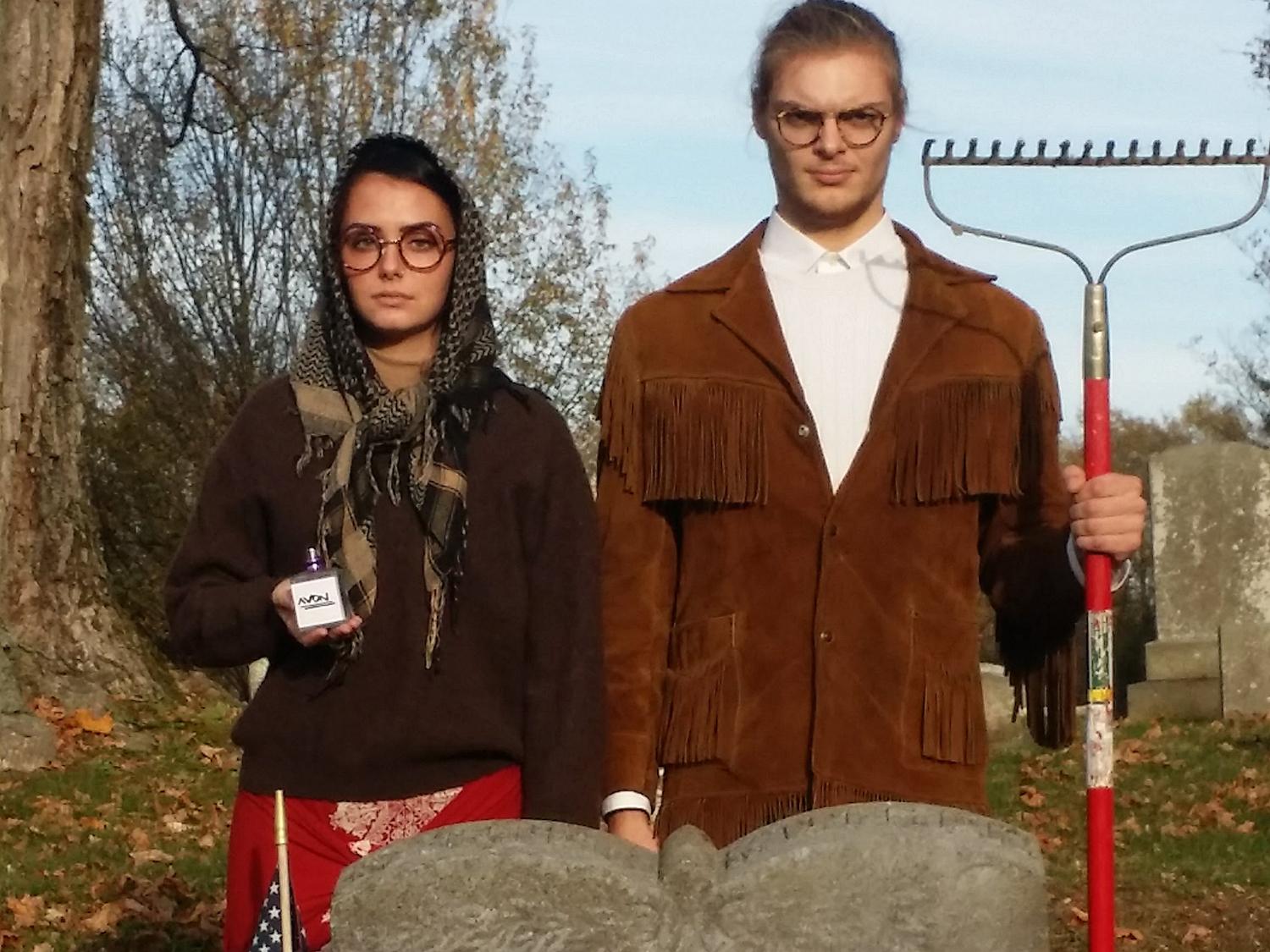 Students looking a bit spooky in the cemetery