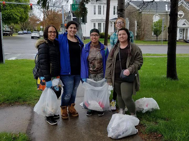 Students cleaning up