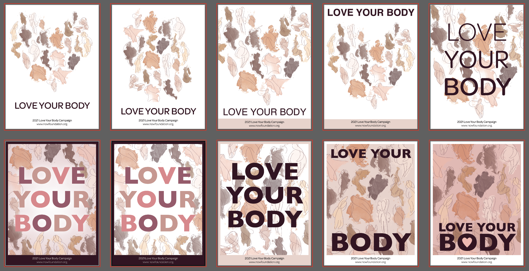 More detailed rough draft sketches for Love Your Body poster by Alexis Cleveland