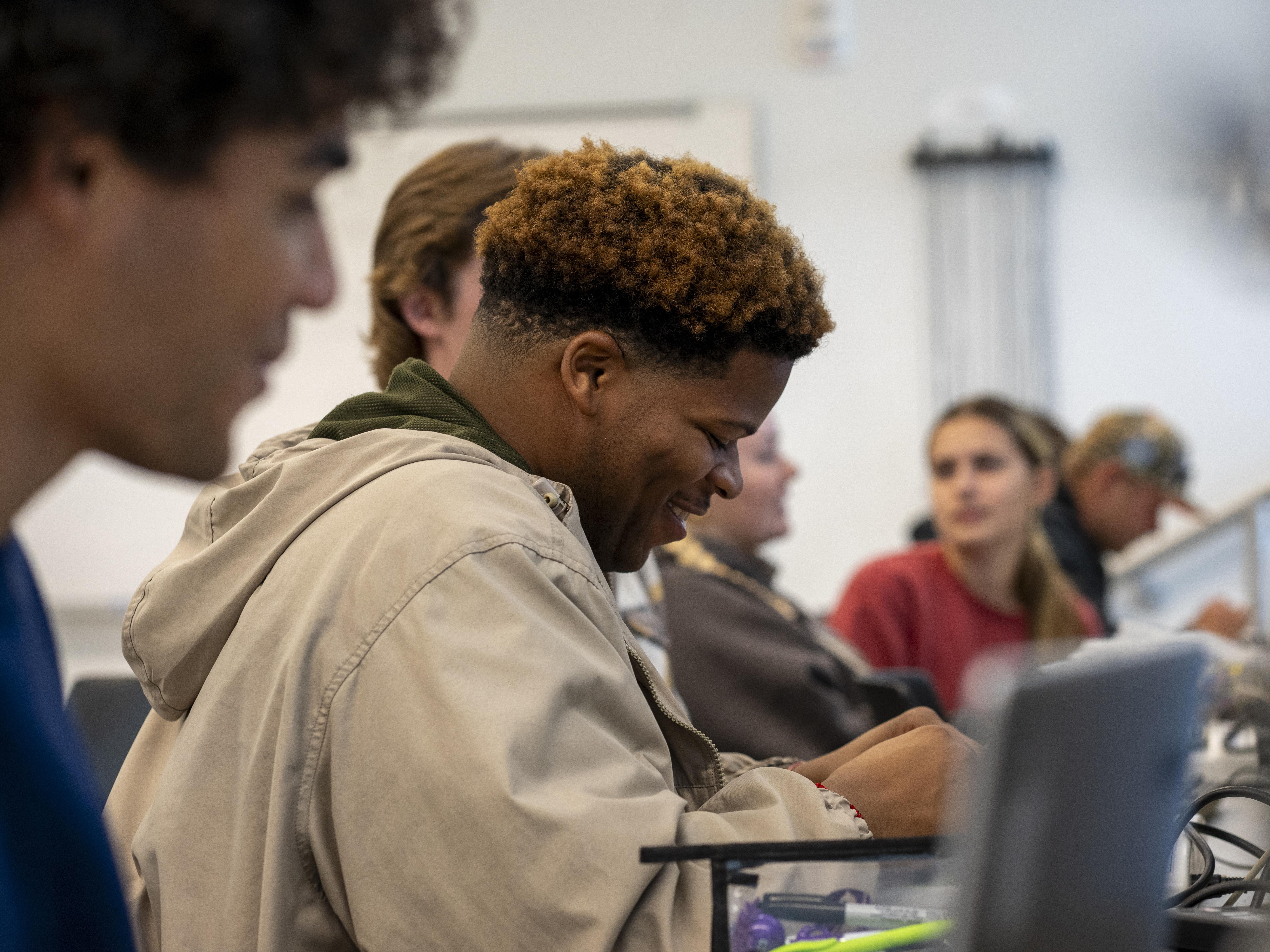 Students work in an engineering lab