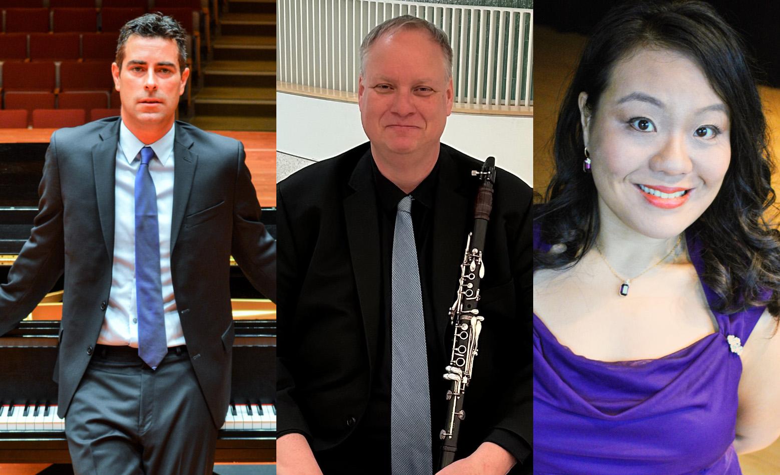 SUNY Oswego music faculty members (from left) Robert Auler, Trevor Jorgensen and Amanda Li will perform a Focus on Faculty recital