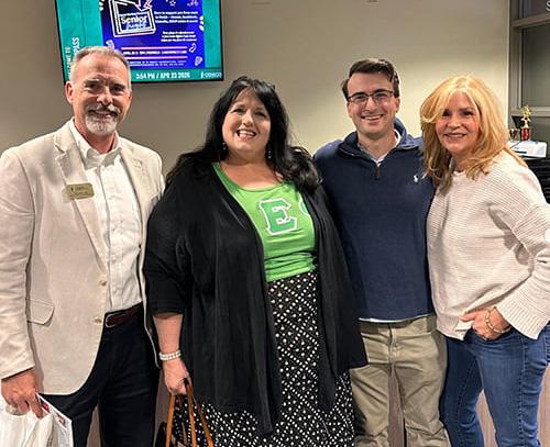 Greek Conference alumni speakers included, from left, Gary Morris, Dresden Engle Olcott, Jordan Robertaccio and Karin Lebitz Giudici
