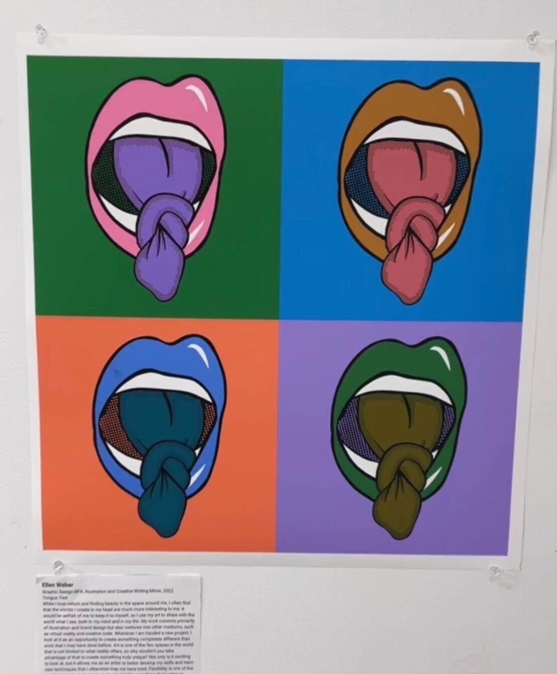 Image that shows four quadrants of tongues tied in knots in multiple colors