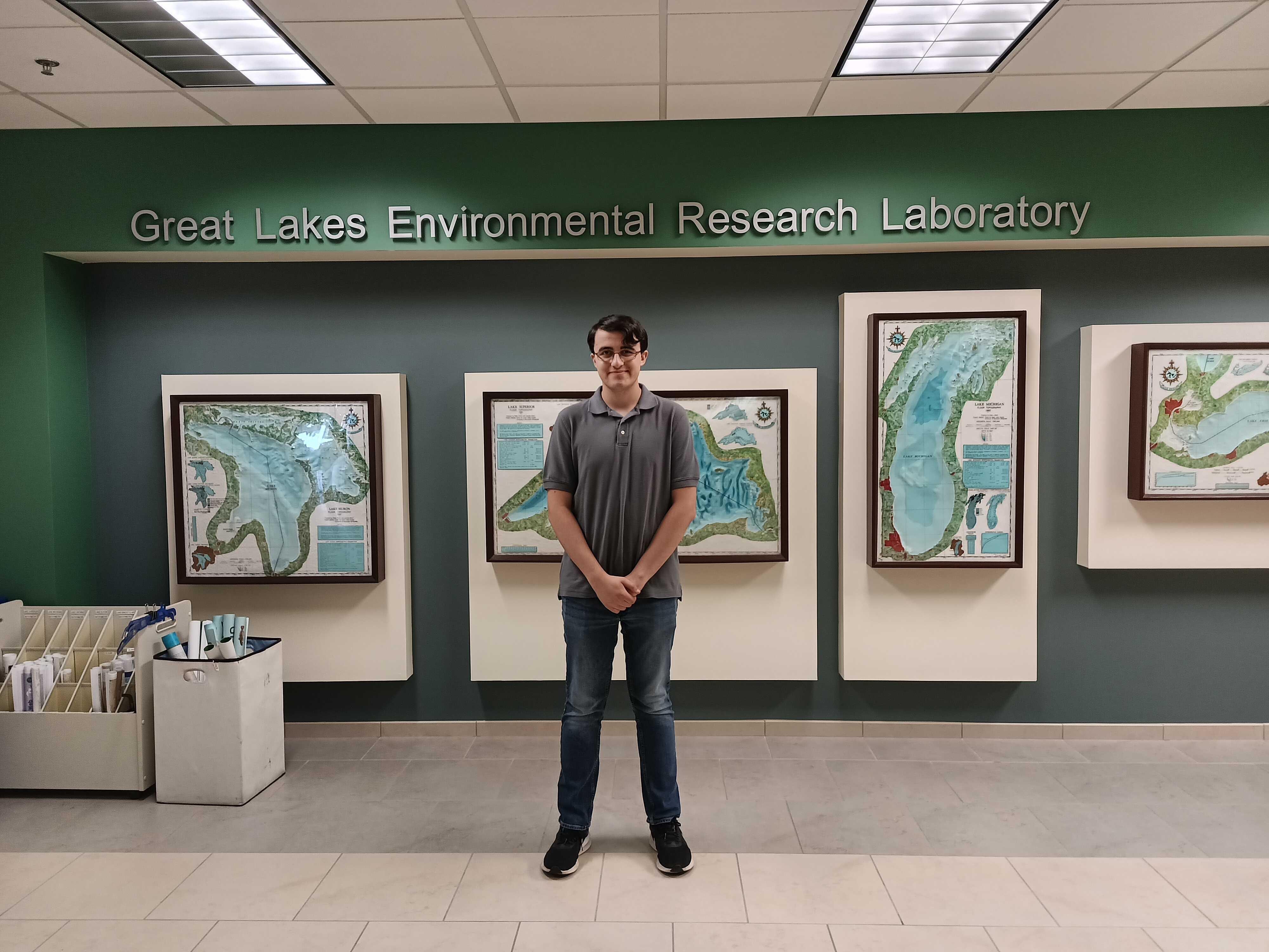 Shaun Laurinaitis standing inside the Great Lakes Environmental Research Laboratory 