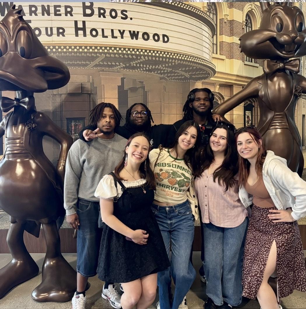 Oswego Hollywood POV students outside the Warner Bros. studio.