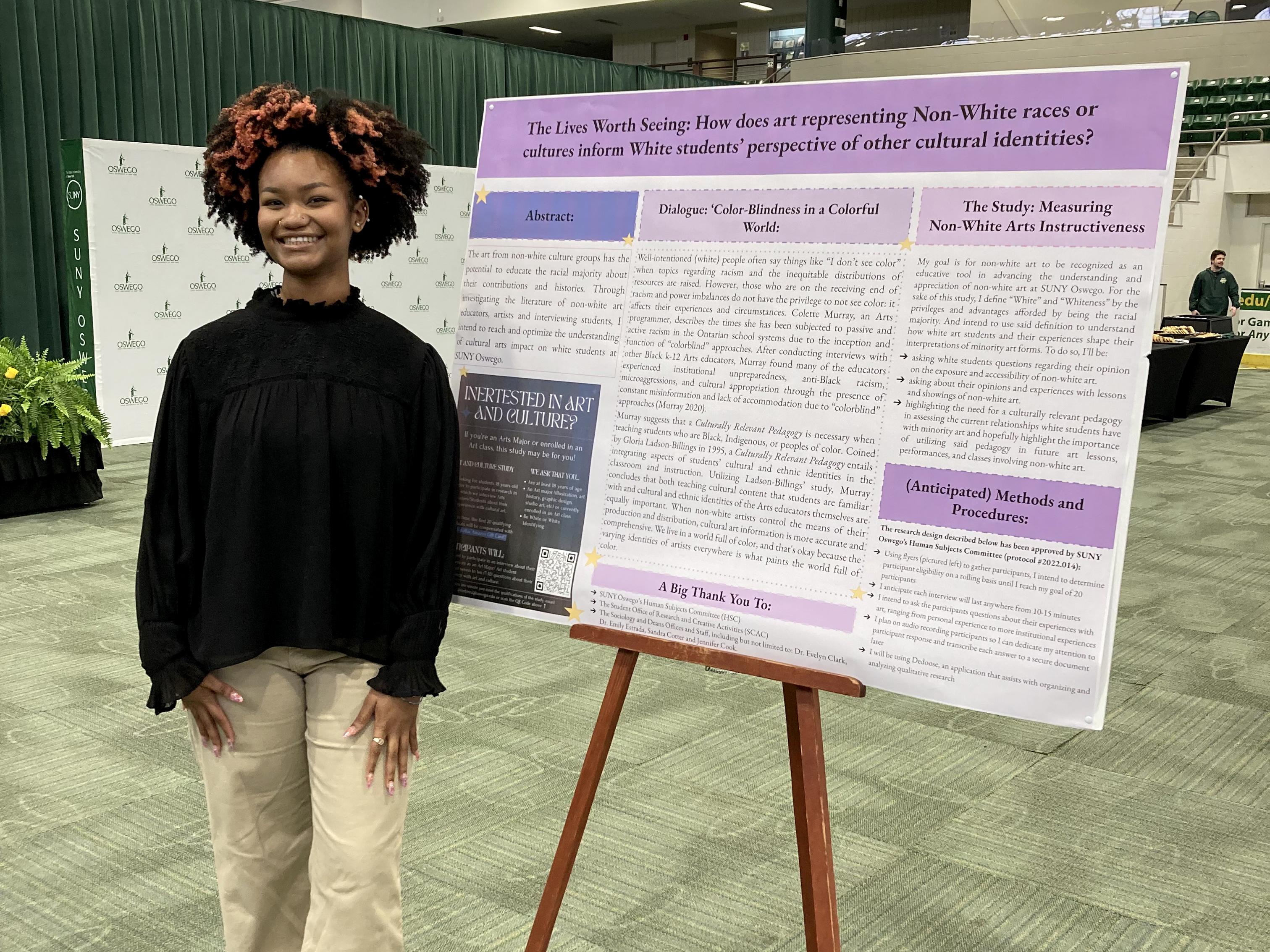 SUNY Oswego junior Infiniti Robinson will study how art performed and created by non-white cultures impact and educate white students on campus