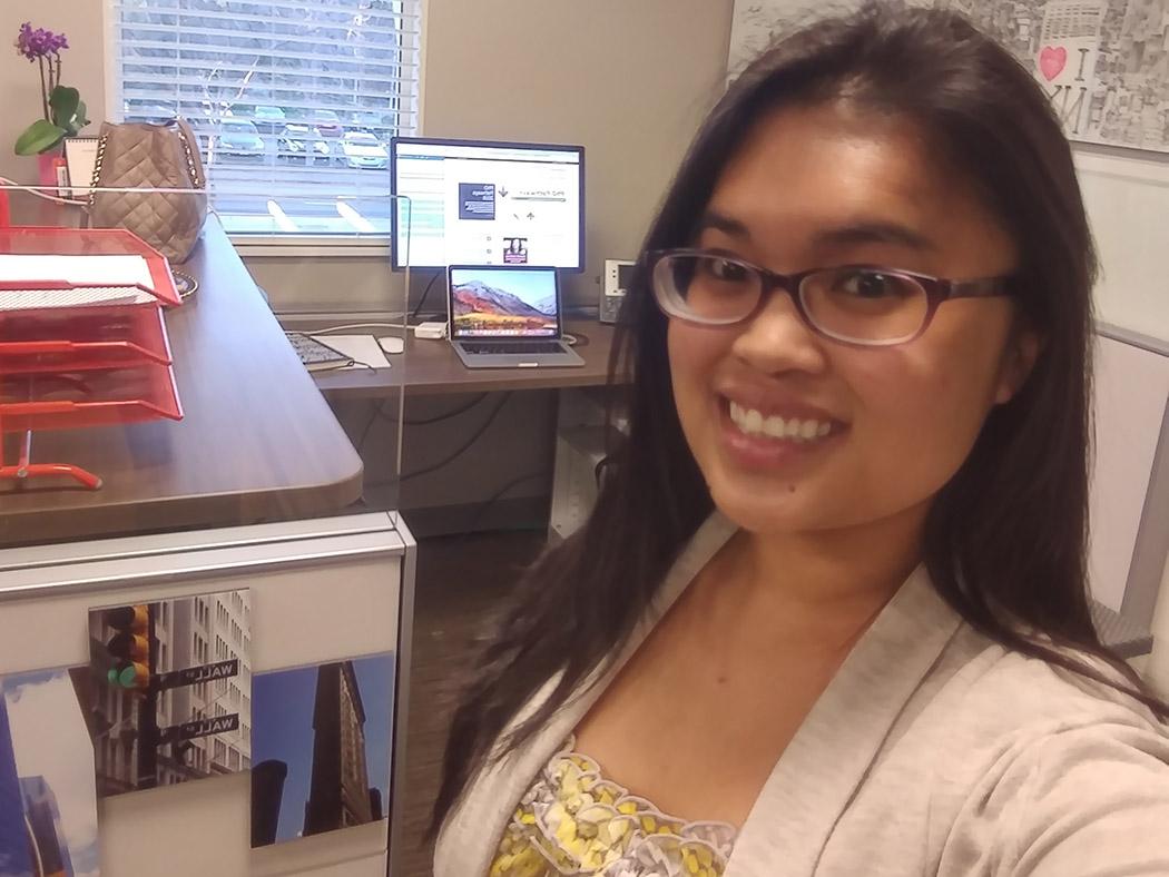 Jenny Roxas in her new office at Stanford University