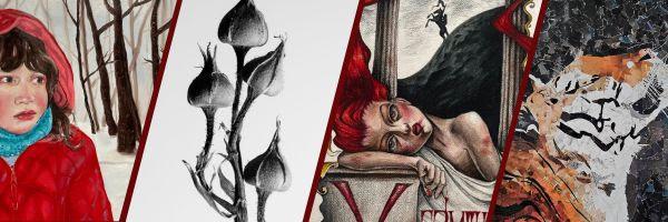 Collage of images in student juried art exhibition