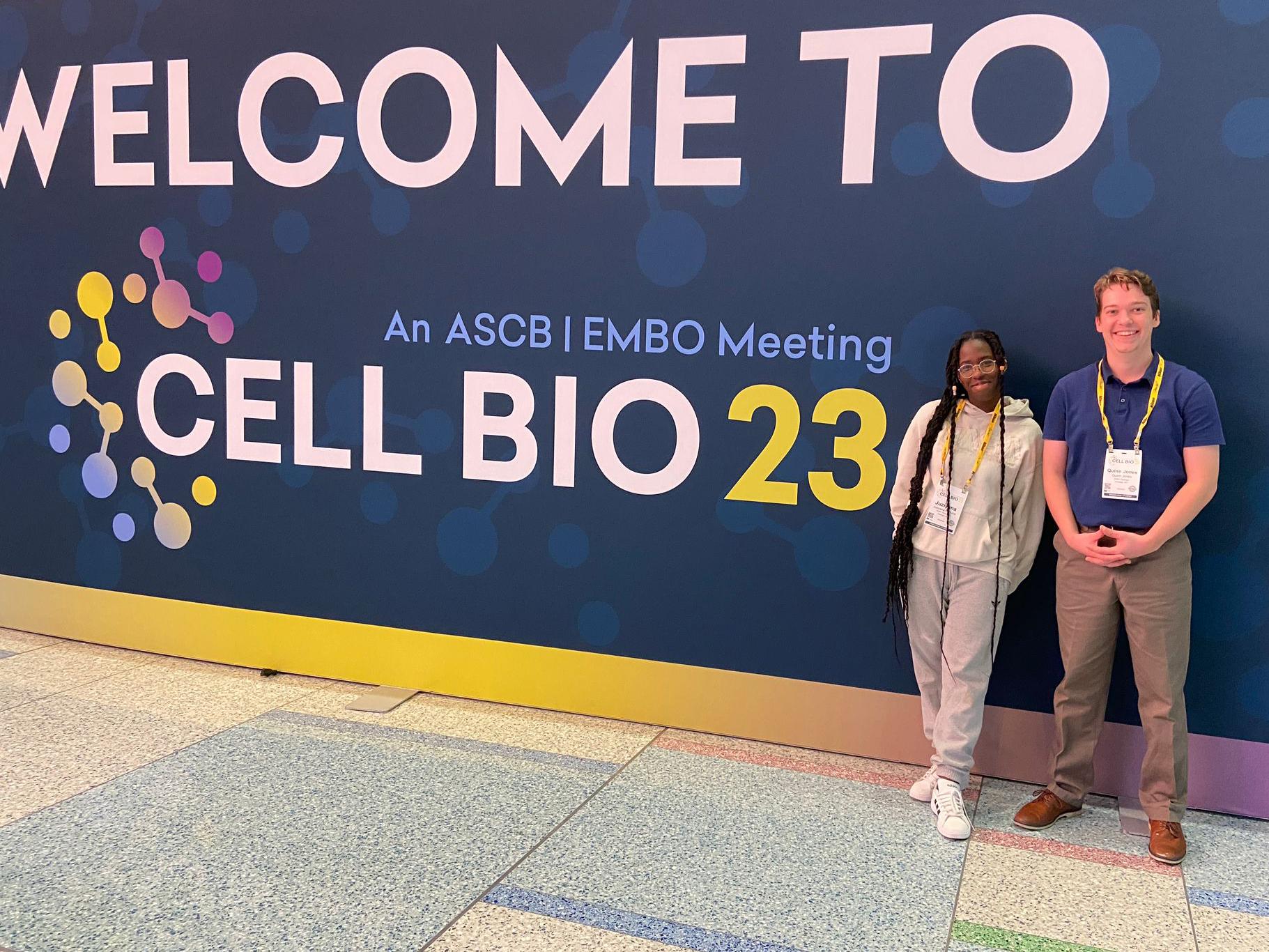 SUNY Oswego biological sciences students Juziyana Fortuna and Quinn Jones presented the research they are conducting at Cell Bio 2023
