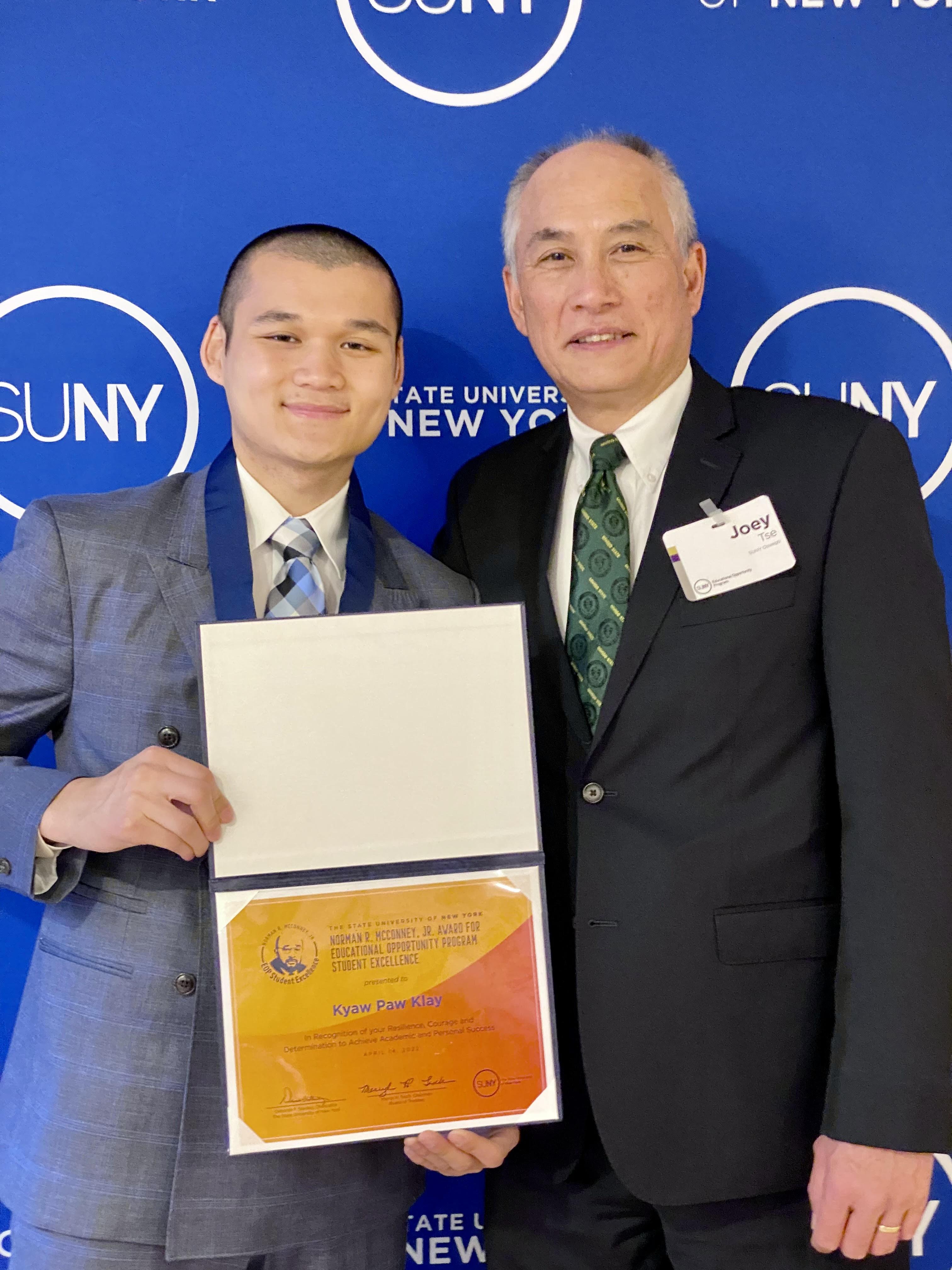 Kyaw Klay Jr., the Norman R. McConney Jr. Award for Student Excellence, with nominator Joey Tse