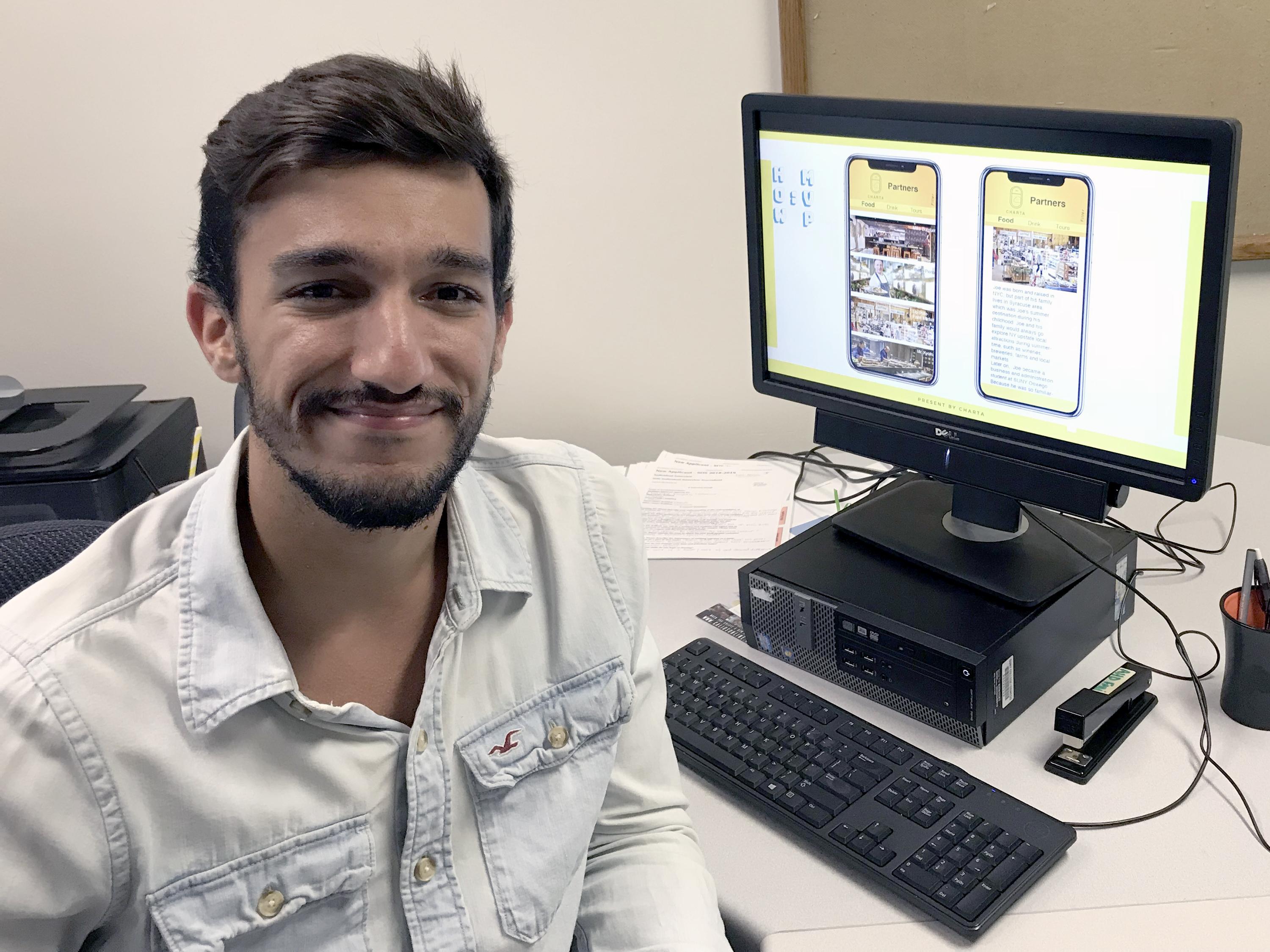 Fabio Machado shows off a prototype of the Charta app