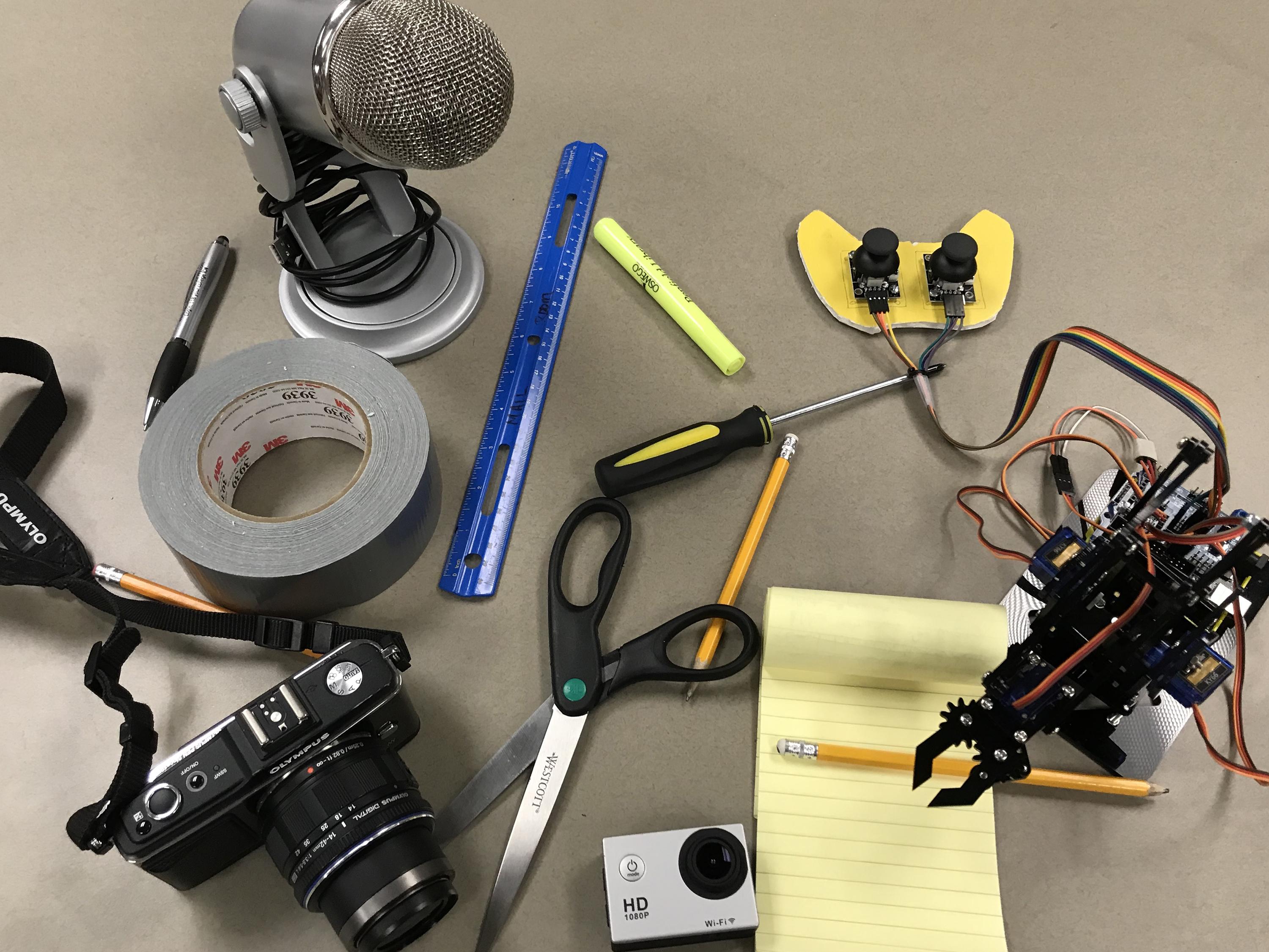 Items for drawing, filming, photographing making and more show the many paths attendees of the Makeathon can take