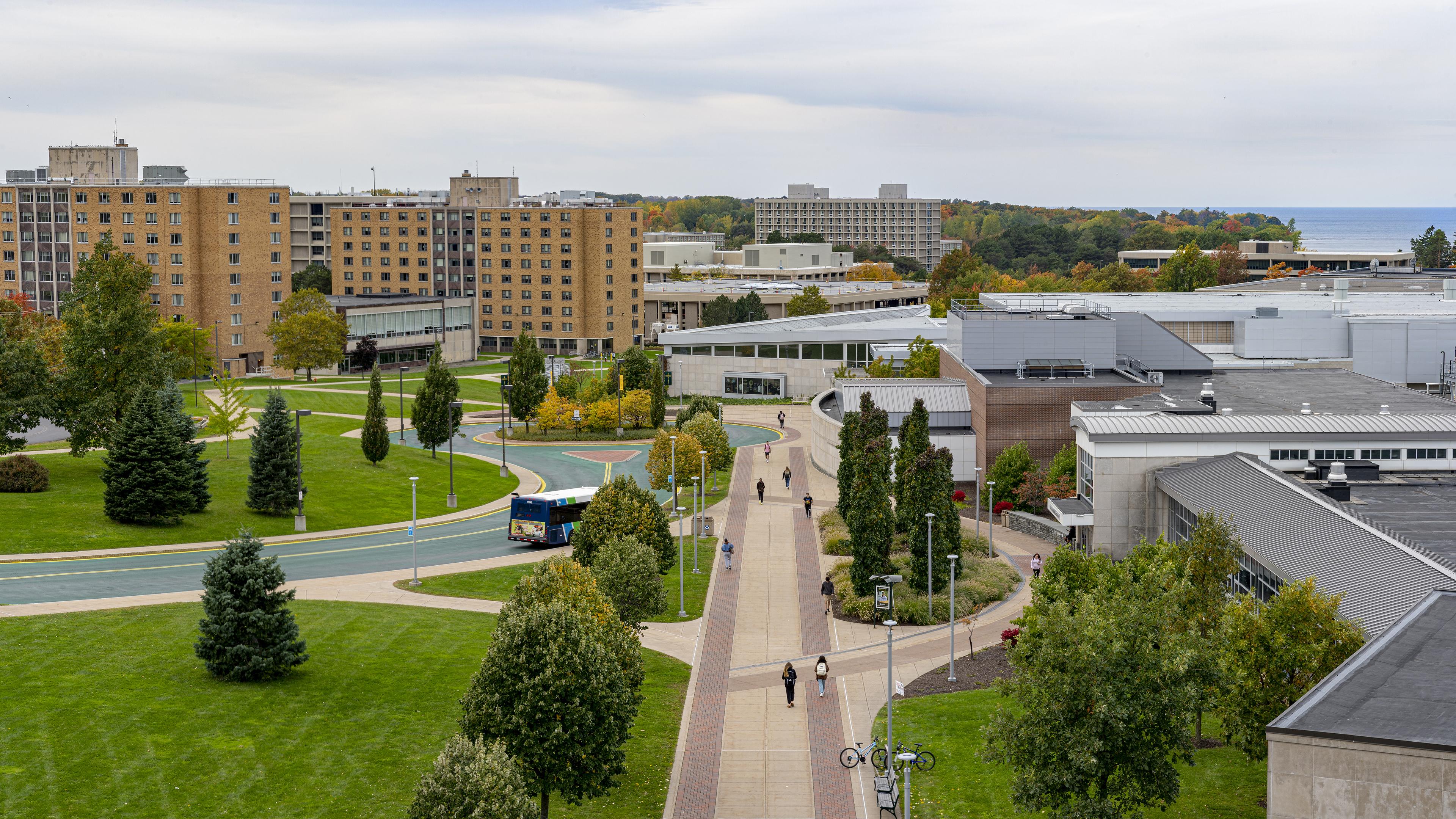 Aerial view of Marano Campus Center and surrounding buildings