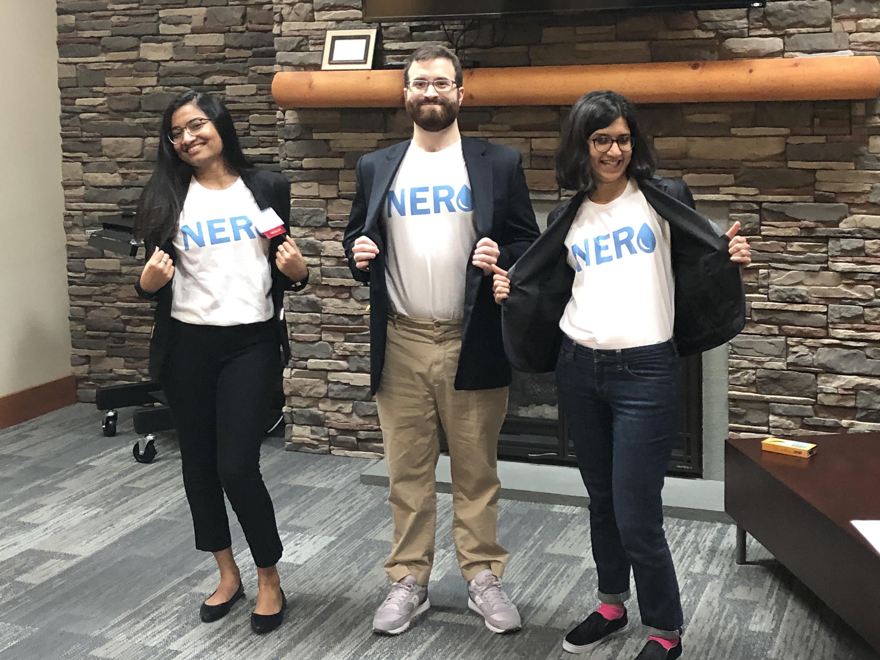 Master's in human-computer interaction students Khushboo Panchal, Joseph Gray and Bharati Mahajan ready to present their Nero app concept